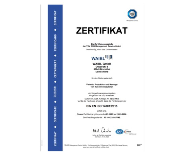 tuev-zertifikat din en iso 14001:2015 der waibl-gmbh