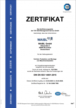 tuev-zertifikat din en iso 14001:2015 fuer die waibl gmbh