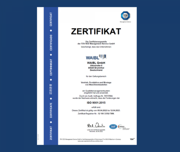 tuev-zertifikat din en iso 9001:2015 der waibl gmbh